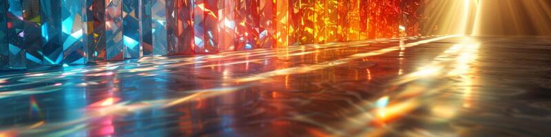 Stained glass window with sunlight shining through photo