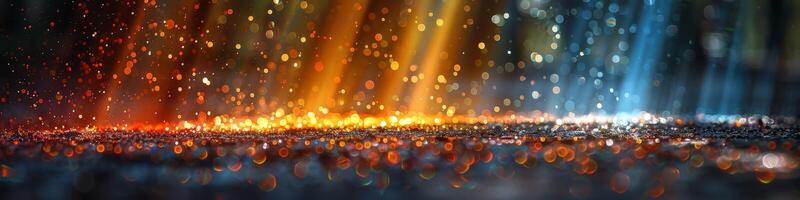 A distorted image of a stage with numerous illuminating lights photo
