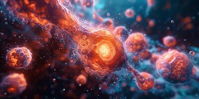 Image of a cell attacked by a virus in a scientific environment photo