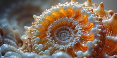 Fascination with marine invertebrates and biology, spiral sea shell view photo