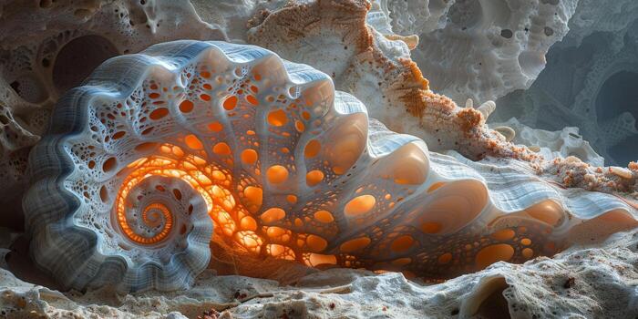 A sea shell with a beautiful spiral design inside, found underwater photo