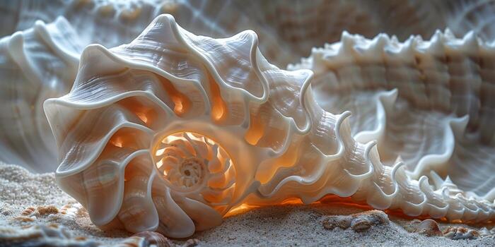 Sea shell with a beautiful spiral pattern, found in the marine environment photo