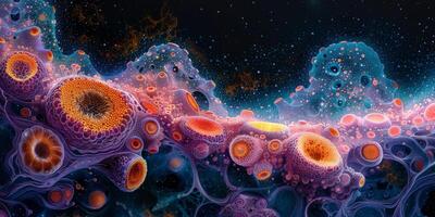 Computer generated coral reef with marine invertebrates in the ocean photo