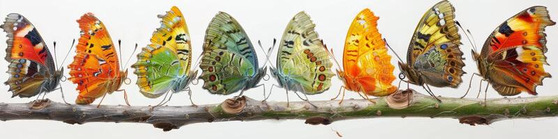 Colorful butterflies perched on a tree branch in a beautiful painting photo