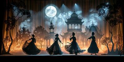 Four women dance under full moon, showcasing performing arts at an event photo
