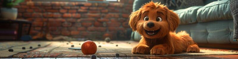 A stuffed dog is lying on the floor beside a ball photo