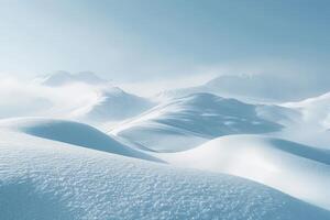Snow covered mountains portrayed against a backdrop of blue sky photo