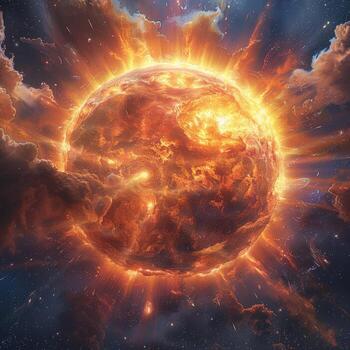 An artists depiction of the sun undergoing a supernova in outer space photo