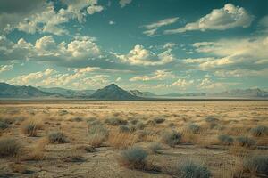 Desert terrain with mountains, cloud, sky, natural landscape photo