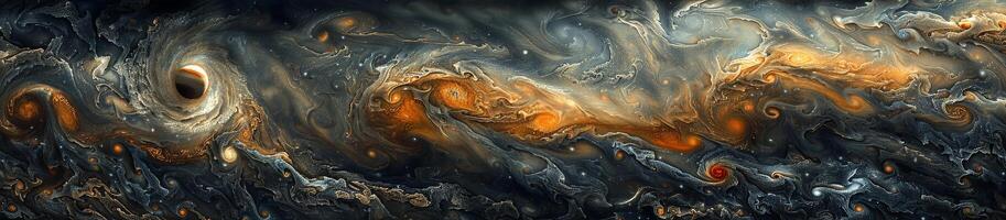 An artwork featuring a cosmic scene with a prominent black hole at its center photo
