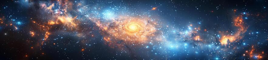 In the vast universe, a blue and orange galaxy with a central spiral photo