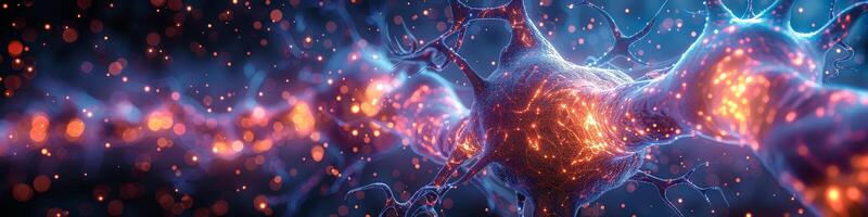 The image shows a visualization of a nerve cell in the human brain photo