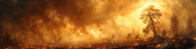 A tree is outlined by the flames of a significant forest fire photo