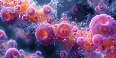 Computer generated image of a cell with purple and orange cells photo