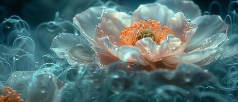 A detailed view of a flower adorned with water droplets photo