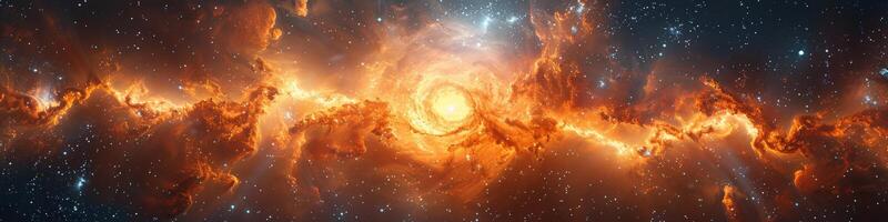 A galaxy is at the center of another galaxy in space photo