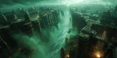 A city with a river flowing through it seen from above photo