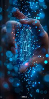 In the image, a person is gripping a padlock securely in both hands photo