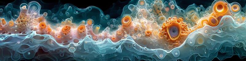 A computergenerated image depicts a virus floating in water photo