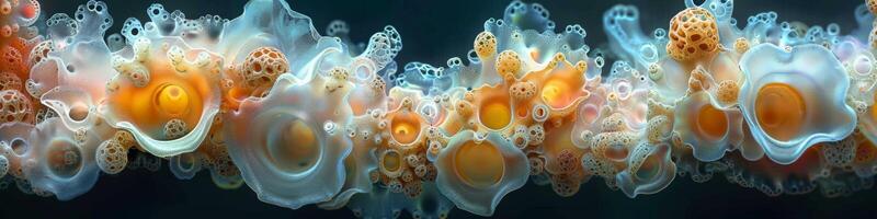 A group of electric blue jellyfish drift in the marine environment photo