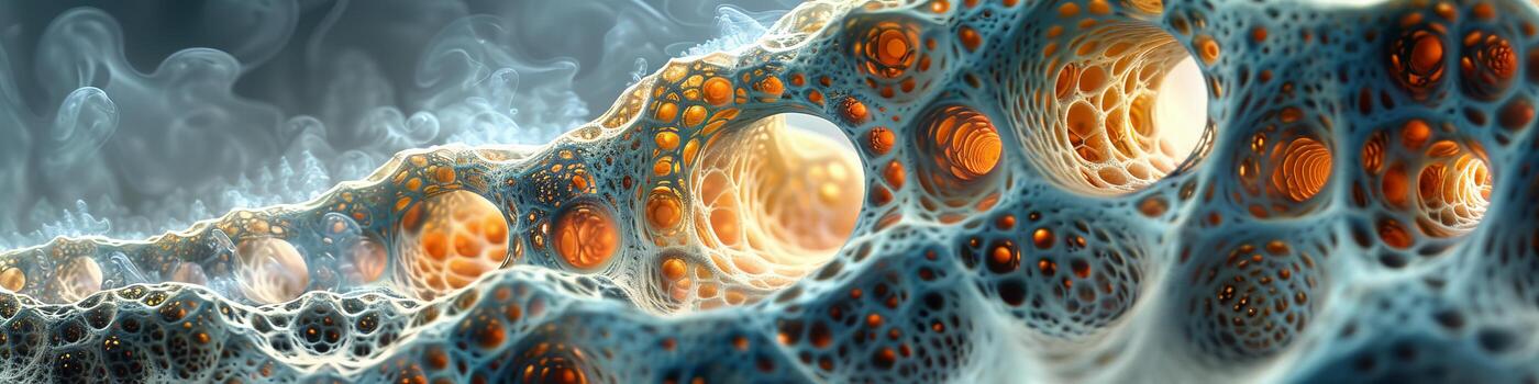 Computergenerated fractal image with bubbles and smoke photo