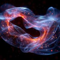 A computer generated image of luminous swirling particles in space photo