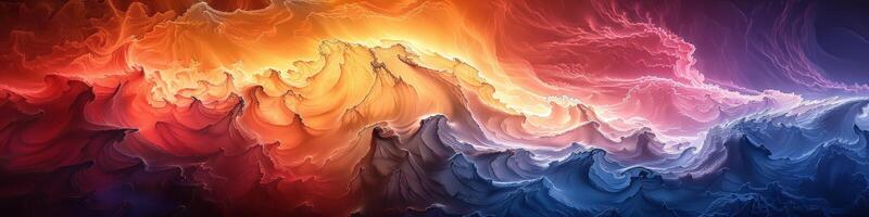 A computer generated colorful landscape with mountains in the background photo