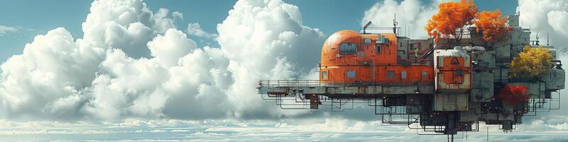 Futuristic building with trees, Cloud, Sky, Water, Engineering photo