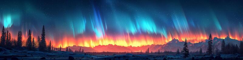 The enchanting aurora borealis illuminates the night sky above the mountains photo