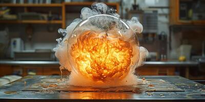 A glass container filled with smoke emerging from it photo