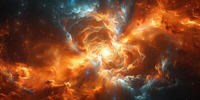 Painting shows galaxy with clouds and stars, evoking space and science photo