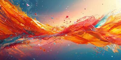 A painting depicting colorful confetti swirling in the atmosphere photo