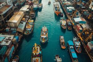 Boats at harbor symbolize transport and maritime infrastructure photo