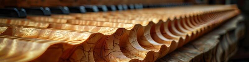 A wooden plank with a pattern, rich brown hues, and intricate details photo