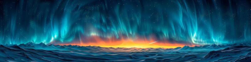 A painting of the aurora borealis over a city at night photo