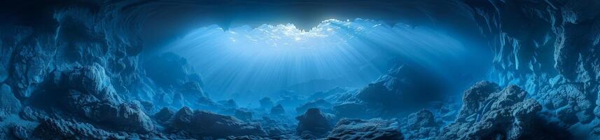 The bright sun shines through the cloudy sky above the ocean photo