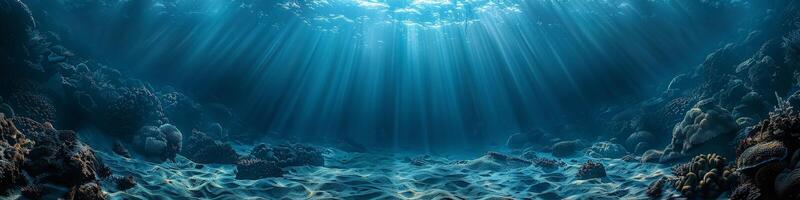 The sun creates a beautiful reflection on the oceans surface under the water photo