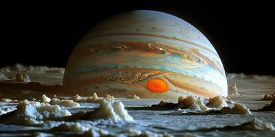 The gas giant Jupiter is marked by a conspicuous red spot on its surface photo