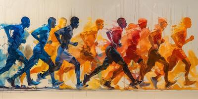 An illustration depicting a group of people engaged in a competitive race photo