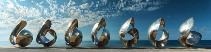 Sculptures with the numbers 666, inspired by elements like sky and water photo