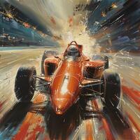 An art piece depicting a racing car adorned with the number 1 on the hood photo