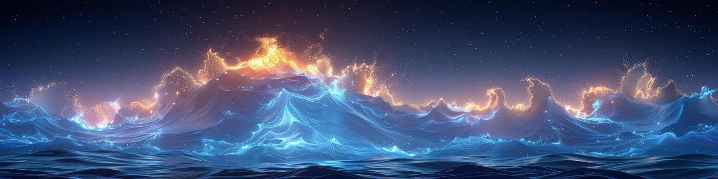 Computergenerated image of a fiery wave in the ocean photo