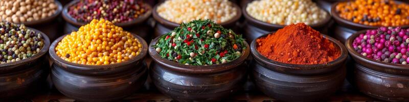 There are numerous varieties of spices displayed in the bowls photo