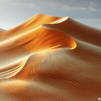 The sun shines on a sand dune in the desert under a clear sky photo