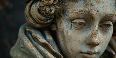 A close up of a statue of a woman with her eyes closed and a serene expression photo