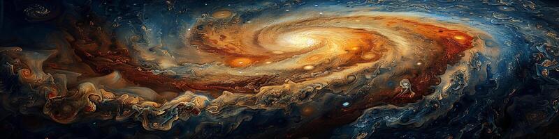 The painting depicts a spiral galaxy floating in outer space photo