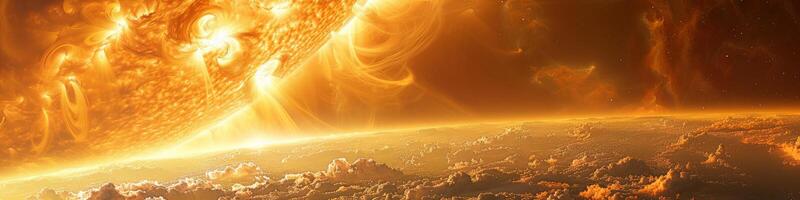 The sun shines on the earth, lighting up the atmosphere with warmth photo