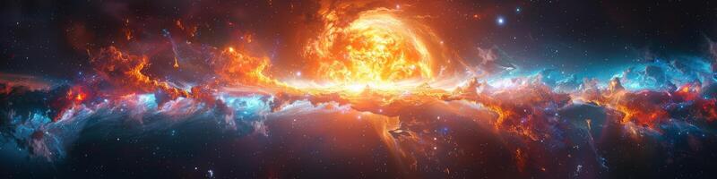 Experience a breathtaking cosmic explosion in space with nebulae and stars in the background photo