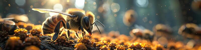Bee collecting pollen, pollinator, insect, arthropod, honeybee, plant photo