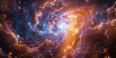 A computer generated image depicting a galaxy in the vast expanse of deep space photo